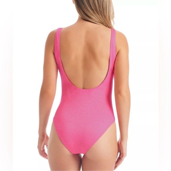 NWT Jessica Simpson Pop Pink Glitter Bomb One Piece Scoop Back Swimsuit. Size XL - Picture 2 of 9
